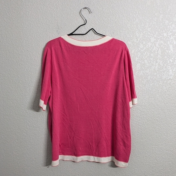 Talbots Plus Woman Pink Knit Top Blouse Crewneck Short Sleeve Stretchy Comfy 2X - Picture 3 of 9